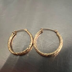 Real 14K Yellow Gold Stamped Post Hoop Earrings